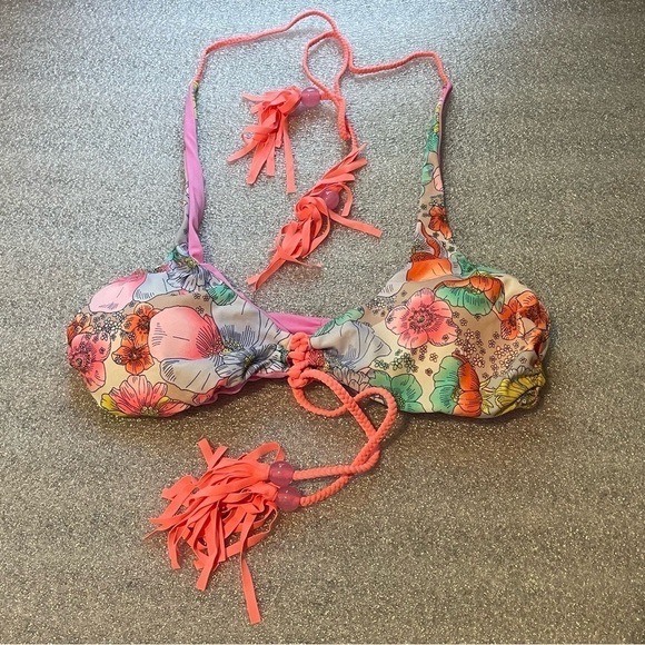 Victoria’s Secret Reversible Boho Bikini TOP floral and pink Top S New w/o tag - Picture 4 of 9
